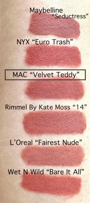 Бюджетные аналоги губной помады MAC Velvet Teddy: свотчи